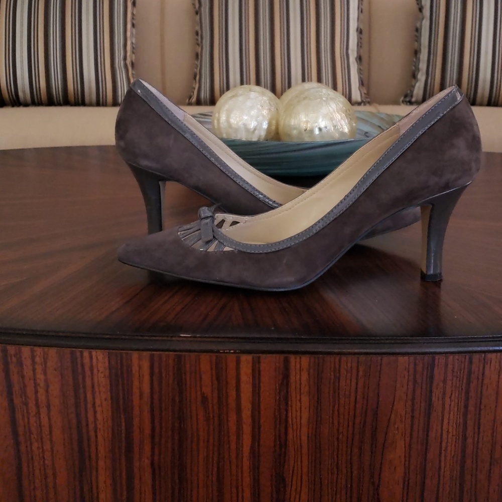 Grey suede pumps